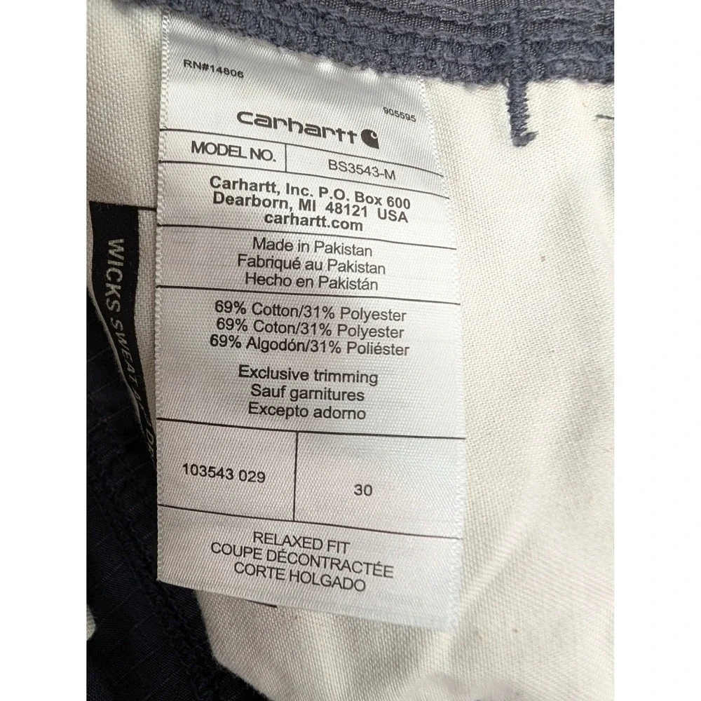 Carhartt Force Relaxed Fit Ripstop Cargo Work Shorts Men's Size 30 Gray NWT